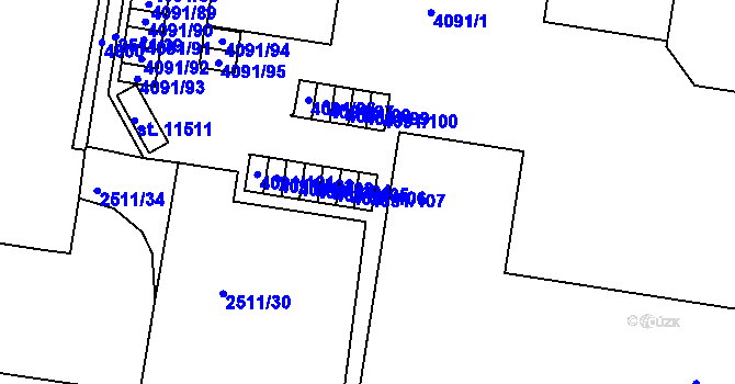 Parcela st. 4091/107 v KÚ Pardubice, Katastrální mapa