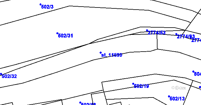 Parcela st. 11590 v KÚ Pardubice, Katastrální mapa