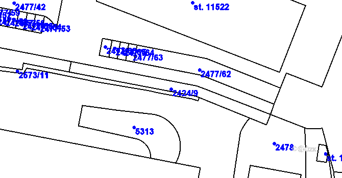 Parcela st. 2424/9 v KÚ Pardubice, Katastrální mapa