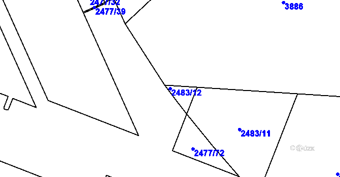 Parcela st. 2483/12 v KÚ Pardubice, Katastrální mapa