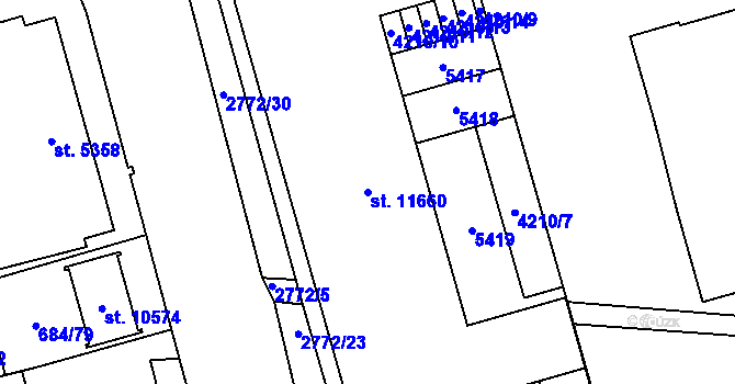 Parcela st. 11660 v KÚ Pardubice, Katastrální mapa