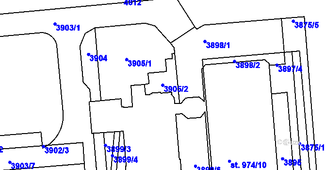 Parcela st. 3905/2 v KÚ Pardubice, Katastrální mapa