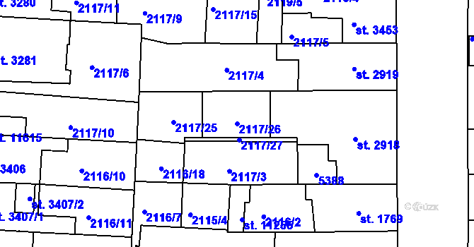 Parcela st. 2117/26 v KÚ Pardubice, Katastrální mapa