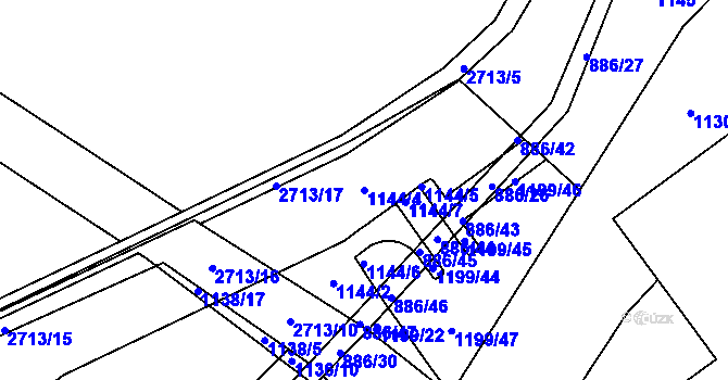 Parcela st. 1144/4 v KÚ Pardubice, Katastrální mapa
