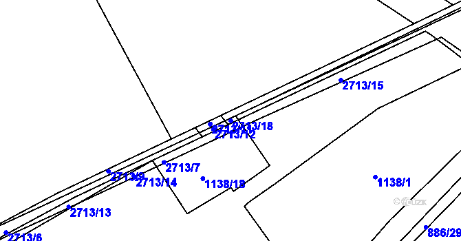 Parcela st. 2713/18 v KÚ Pardubice, Katastrální mapa