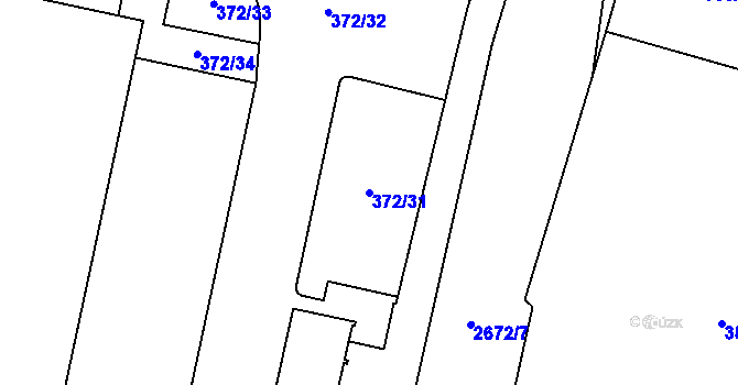 Parcela st. 372/31 v KÚ Pardubice, Katastrální mapa