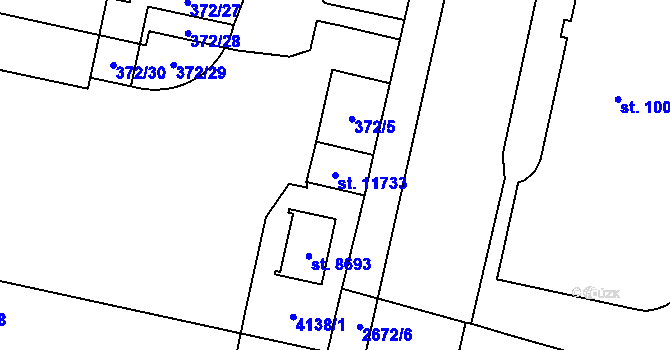 Parcela st. 11733 v KÚ Pardubice, Katastrální mapa