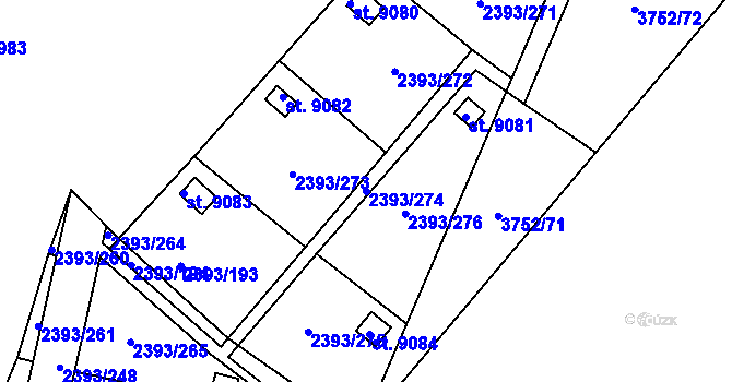 Parcela st. 2393/274 v KÚ Pardubice, Katastrální mapa