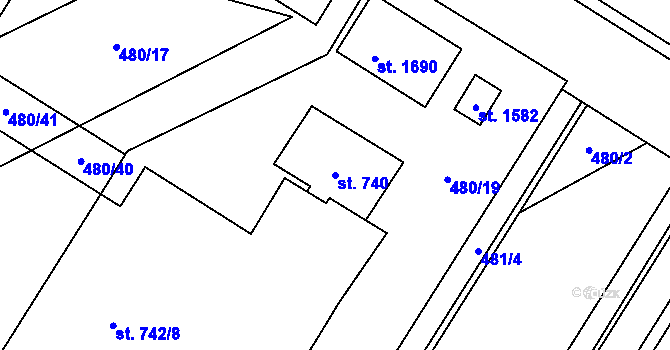 Parcela st. 740 v KÚ Pardubičky, Katastrální mapa