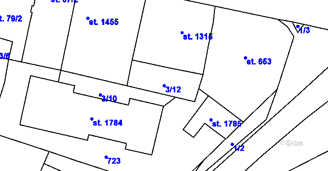 Parcela st. 3/12 v KÚ Pardubičky, Katastrální mapa