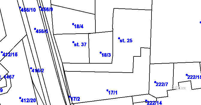 Parcela st. 18/3 v KÚ Pardubičky, Katastrální mapa