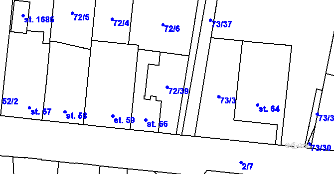 Parcela st. 72/39 v KÚ Pardubičky, Katastrální mapa