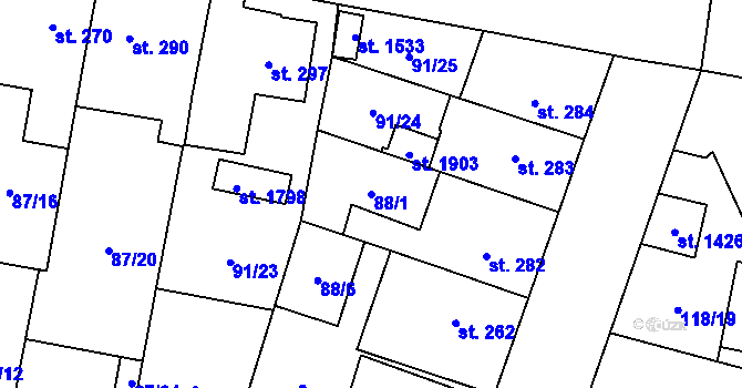 Parcela st. 88/1 v KÚ Pardubičky, Katastrální mapa