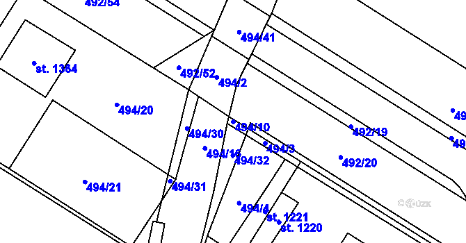 Parcela st. 494/10 v KÚ Pardubičky, Katastrální mapa