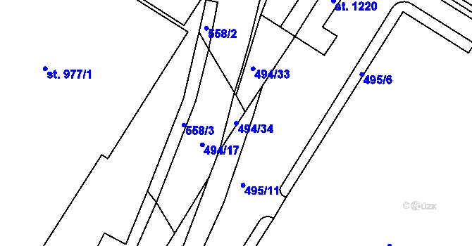 Parcela st. 494/34 v KÚ Pardubičky, Katastrální mapa