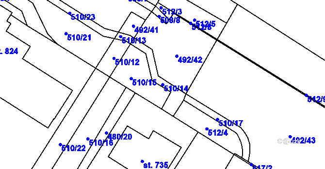 Parcela st. 510/14 v KÚ Pardubičky, Katastrální mapa