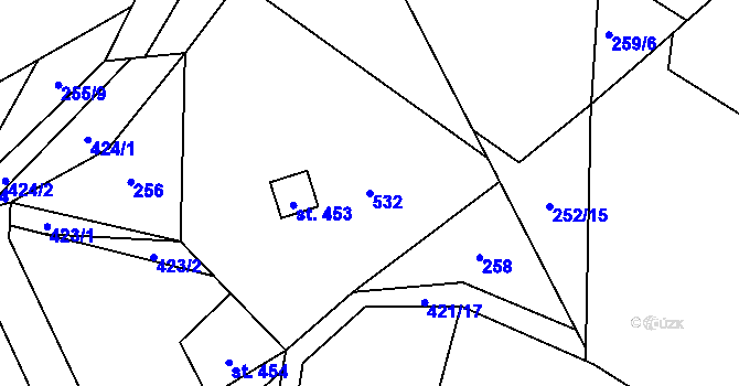 Parcela st. 532 v KÚ Pardubičky, Katastrální mapa