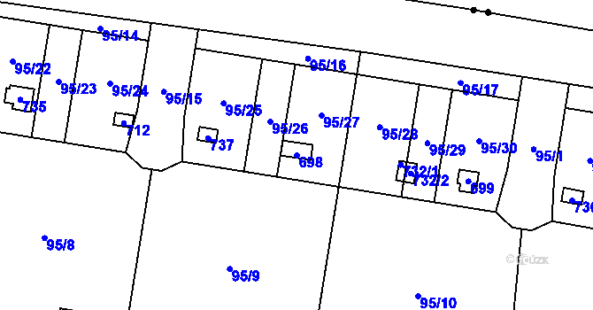 Parcela st. 698 v KÚ Pardubičky, Katastrální mapa