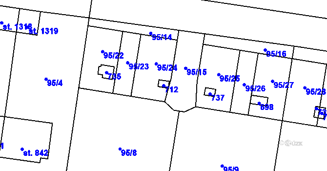 Parcela st. 712 v KÚ Pardubičky, Katastrální mapa