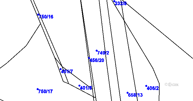 Parcela st. 749/2 v KÚ Pardubičky, Katastrální mapa