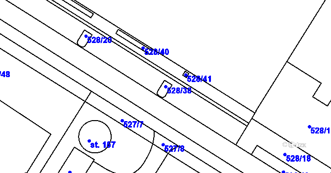 Parcela st. 528/38 v KÚ Pardubičky, Katastrální mapa