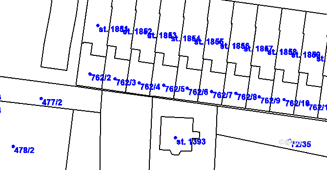 Parcela st. 762/5 v KÚ Pardubičky, Katastrální mapa