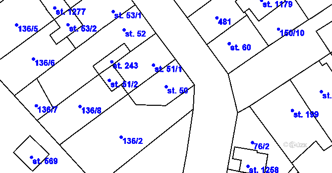 Parcela st. 50 v KÚ Studánka, Katastrální mapa