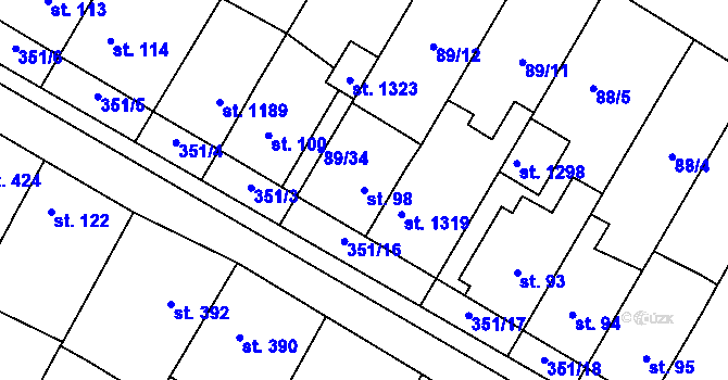 Parcela st. 98 v KÚ Studánka, Katastrální mapa
