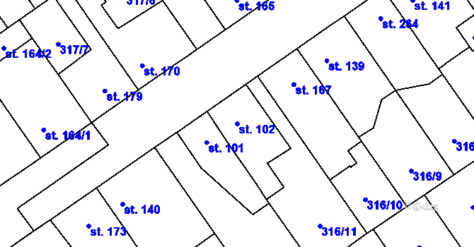 Parcela st. 102 v KÚ Studánka, Katastrální mapa