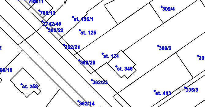 Parcela st. 124 v KÚ Studánka, Katastrální mapa