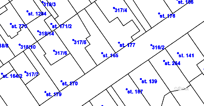 Parcela st. 165 v KÚ Studánka, Katastrální mapa