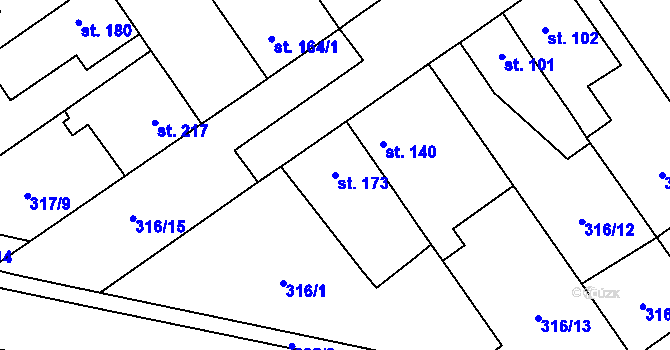 Parcela st. 173 v KÚ Studánka, Katastrální mapa