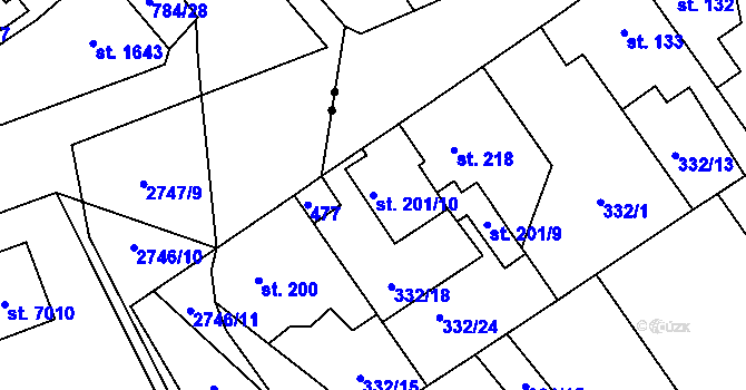 Parcela st. 201/10 v KÚ Studánka, Katastrální mapa