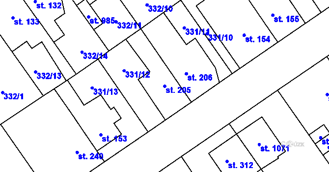 Parcela st. 205 v KÚ Studánka, Katastrální mapa