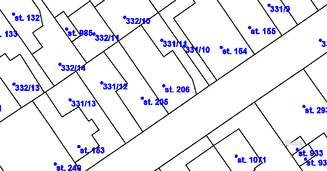Parcela st. 206 v KÚ Studánka, Katastrální mapa