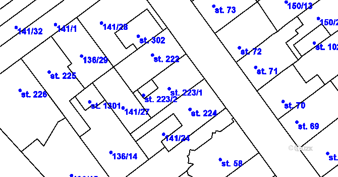Parcela st. 223/1 v KÚ Studánka, Katastrální mapa