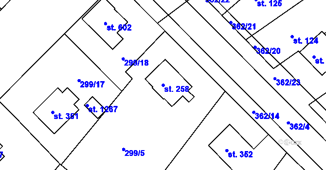 Parcela st. 258 v KÚ Studánka, Katastrální mapa