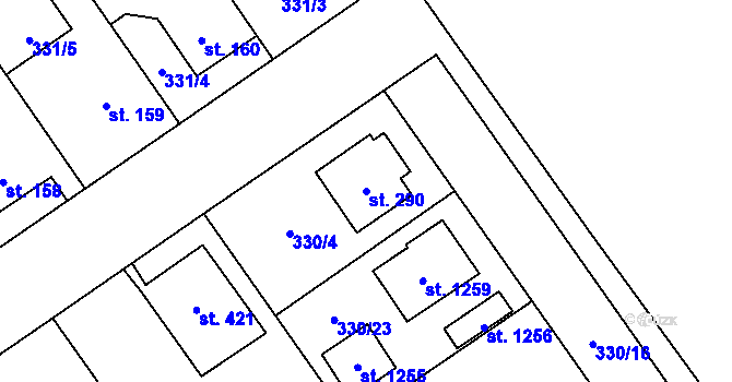 Parcela st. 290 v KÚ Studánka, Katastrální mapa