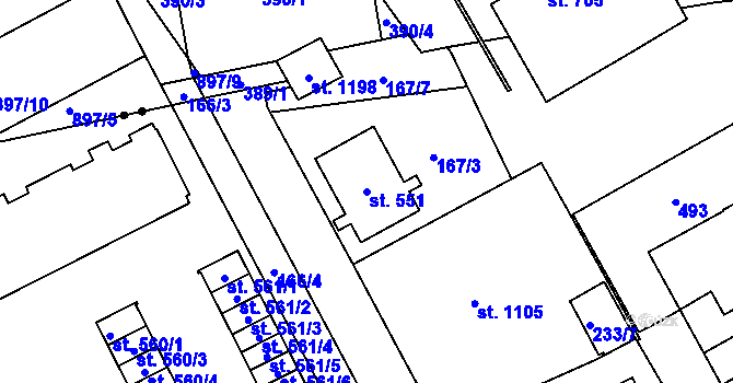 Parcela st. 551 v KÚ Studánka, Katastrální mapa