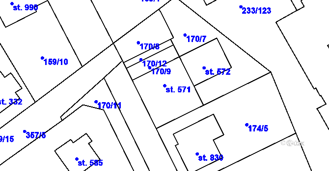 Parcela st. 571 v KÚ Studánka, Katastrální mapa