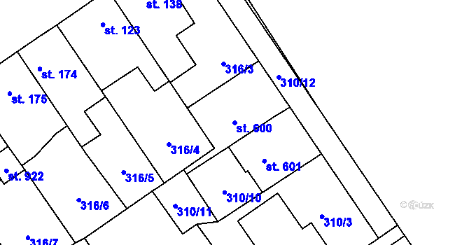 Parcela st. 600 v KÚ Studánka, Katastrální mapa