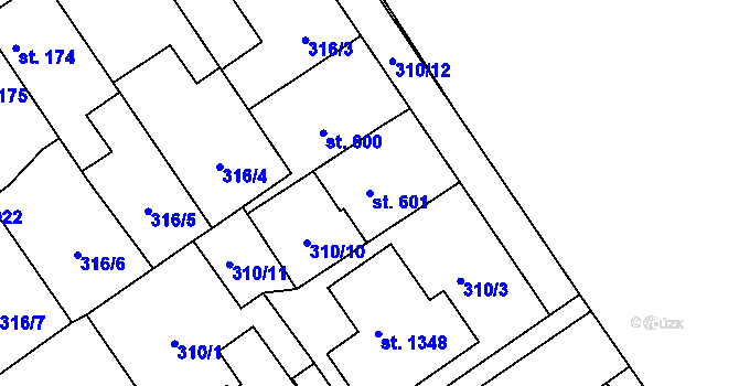 Parcela st. 601 v KÚ Studánka, Katastrální mapa