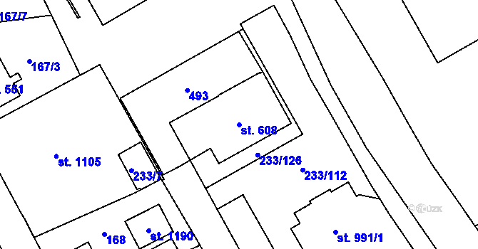 Parcela st. 608 v KÚ Studánka, Katastrální mapa