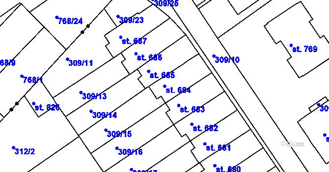 Parcela st. 684 v KÚ Studánka, Katastrální mapa
