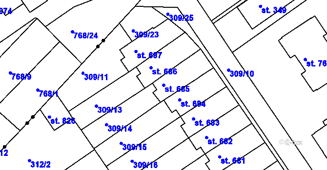 Parcela st. 685 v KÚ Studánka, Katastrální mapa