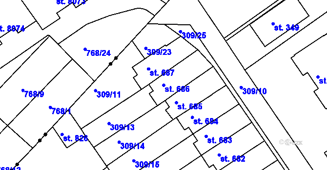 Parcela st. 686 v KÚ Studánka, Katastrální mapa