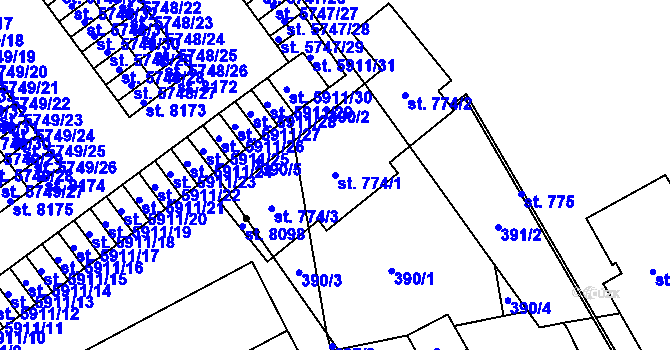 Parcela st. 774/1 v KÚ Studánka, Katastrální mapa