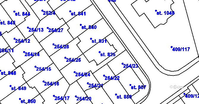 Parcela st. 825 v KÚ Studánka, Katastrální mapa