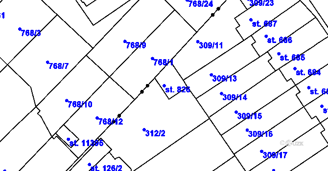 Parcela st. 826 v KÚ Studánka, Katastrální mapa