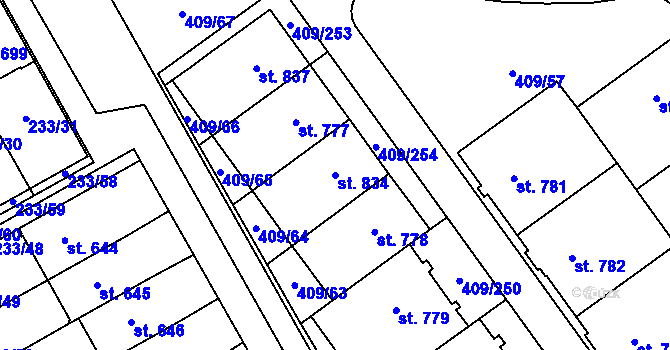 Parcela st. 834 v KÚ Studánka, Katastrální mapa